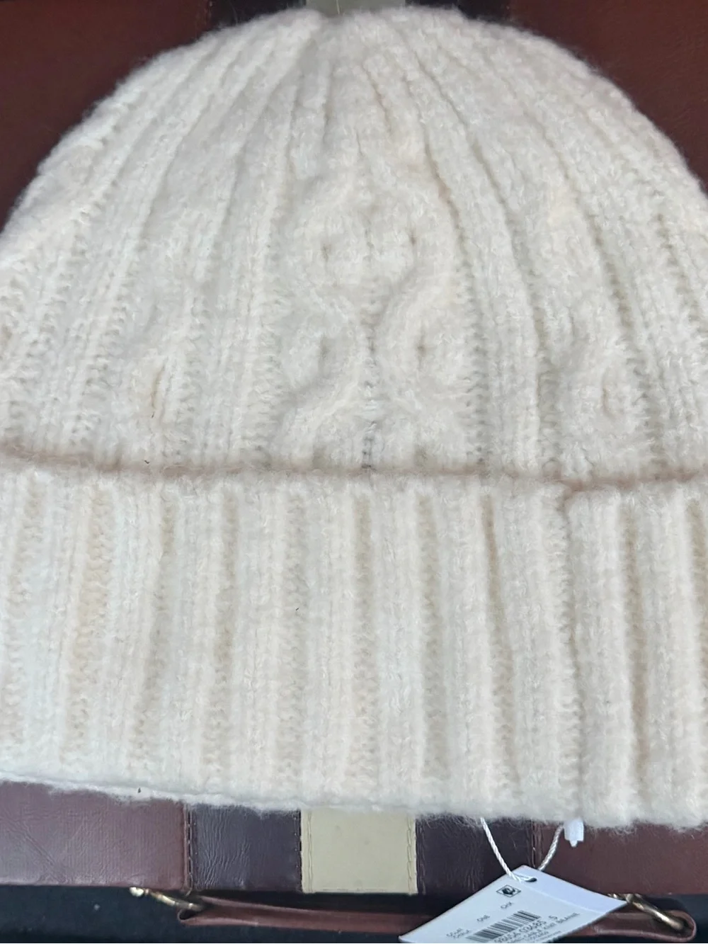 Coach Cable Knit Beanie Hat in Chalk